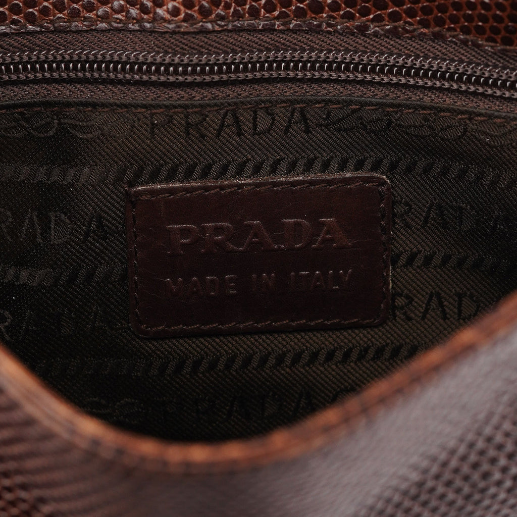 Brown Lizard Embossed Leather Crossbody Bag