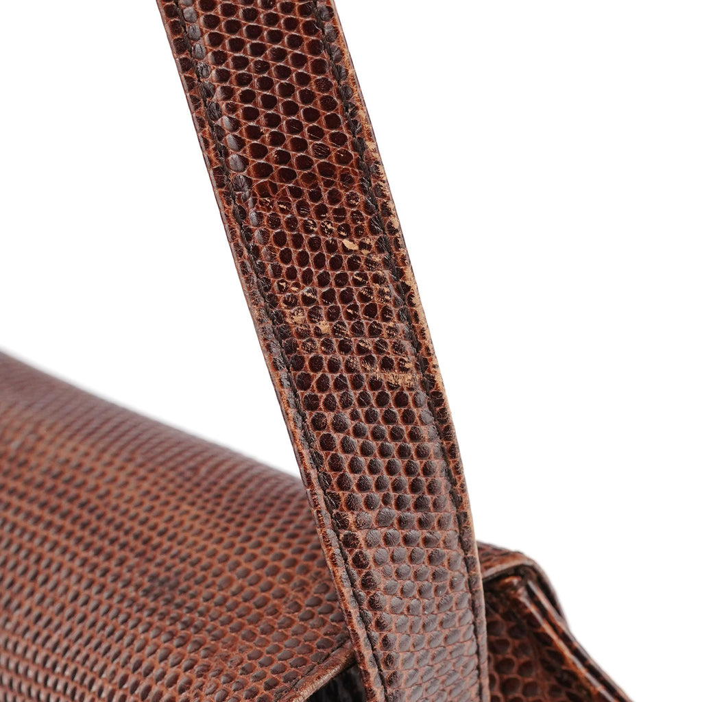 Brown Lizard Embossed Leather Crossbody Bag
