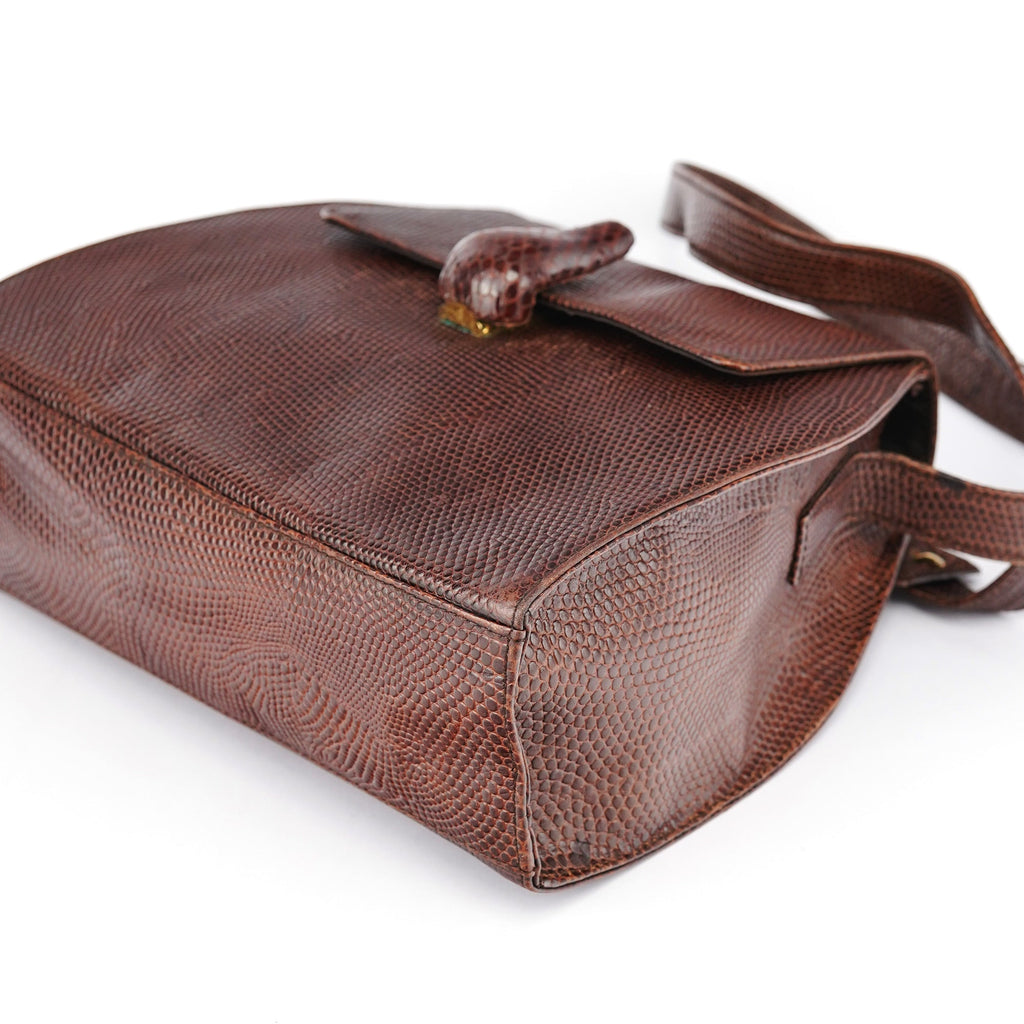 Brown Lizard Embossed Leather Crossbody Bag