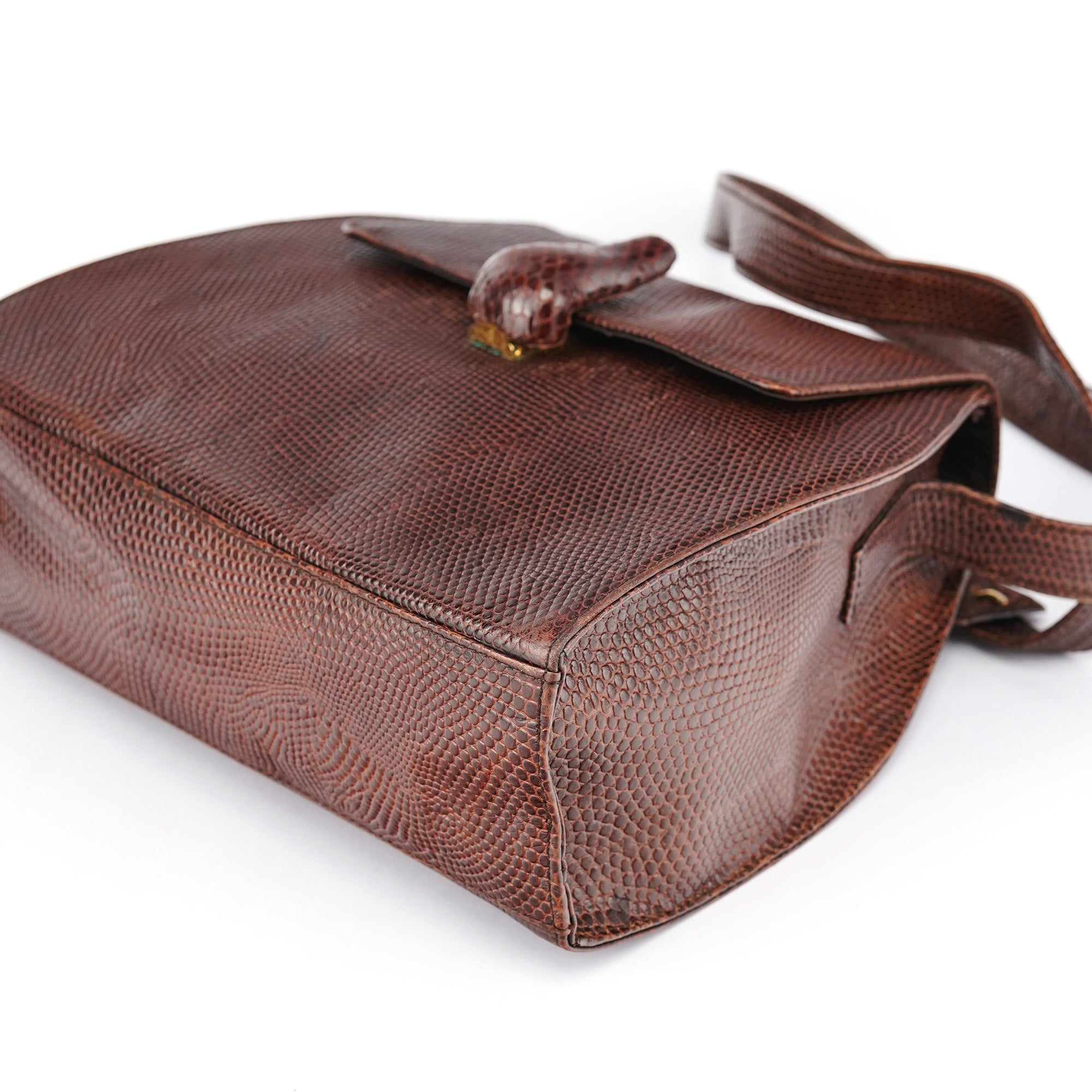 Brown Lizard Embossed Leather Crossbody Bag