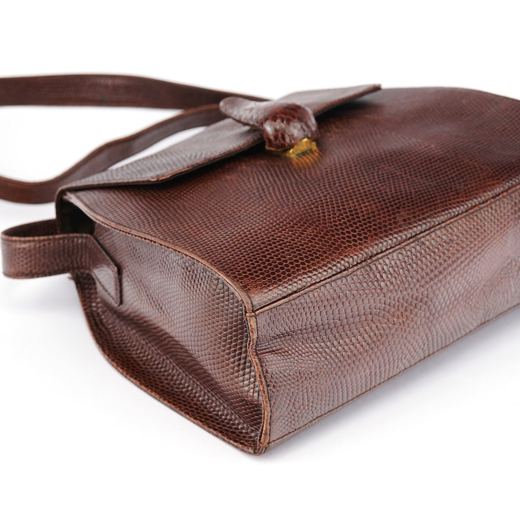 Brown Lizard Embossed Leather Crossbody Bag