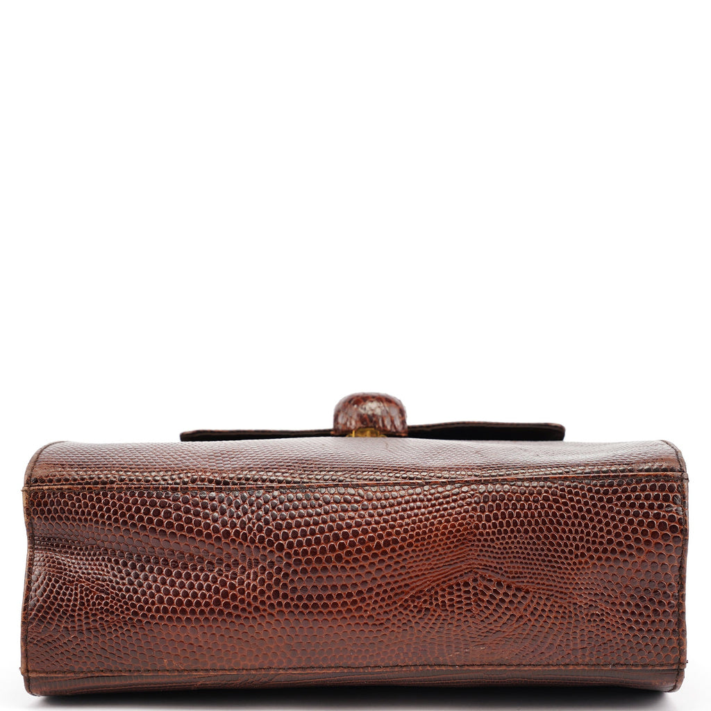 Brown Lizard Embossed Leather Crossbody Bag