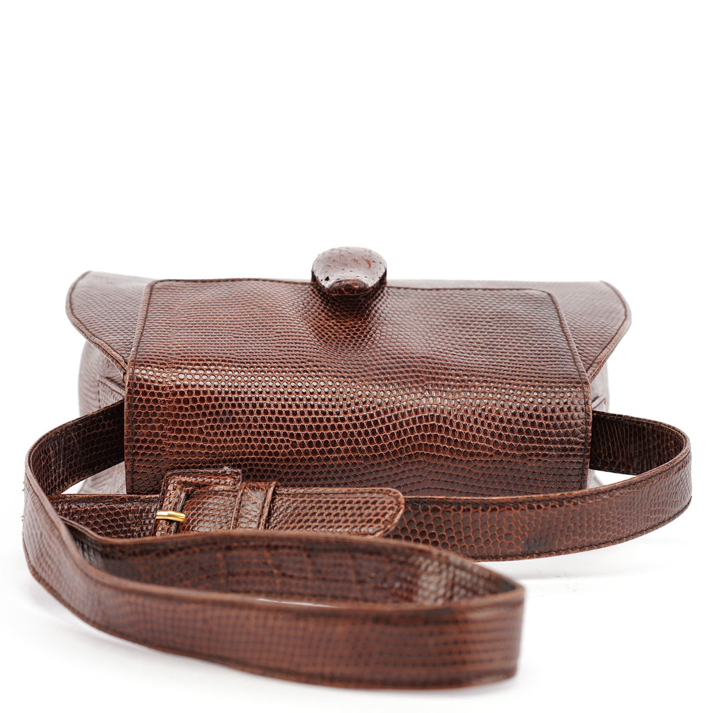 Brown Lizard Embossed Leather Crossbody Bag