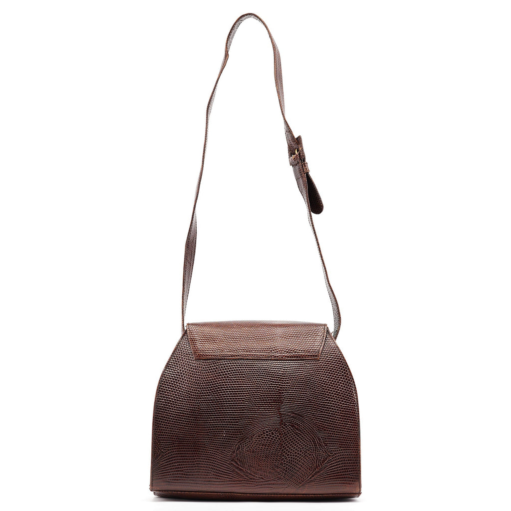Brown Lizard Embossed Leather Crossbody Bag