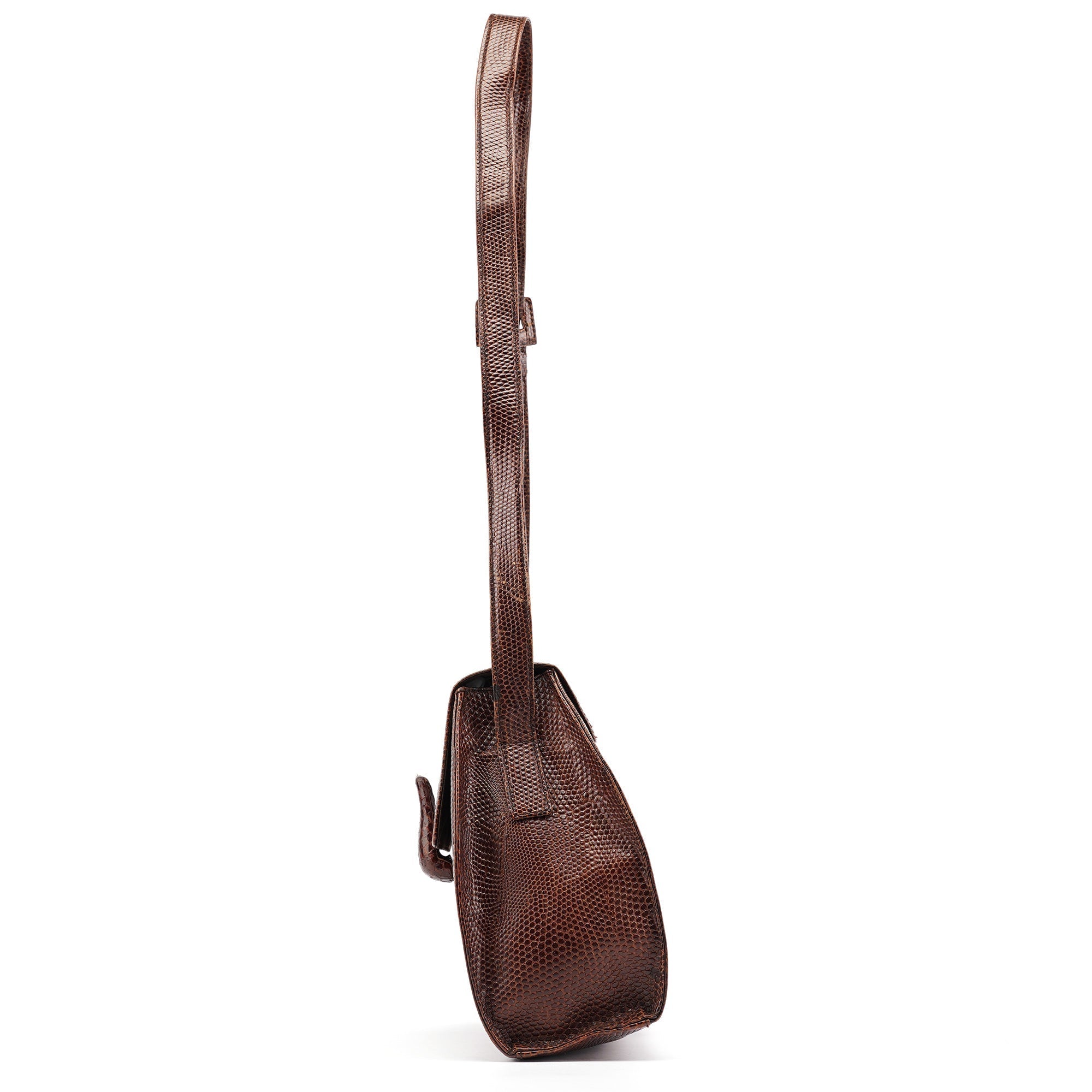 Brown Lizard Embossed Leather Crossbody Bag