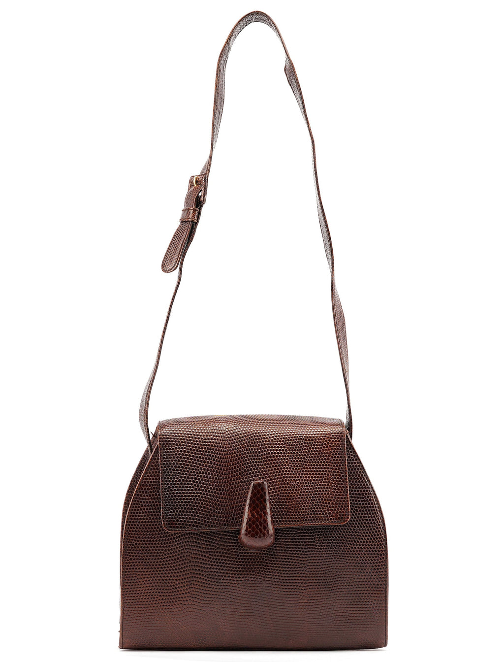 Brown Lizard Embossed Leather Crossbody Bag