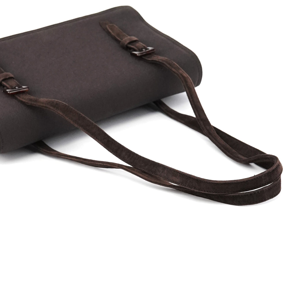 Brown Nylon Mesh Suede Tote Bag