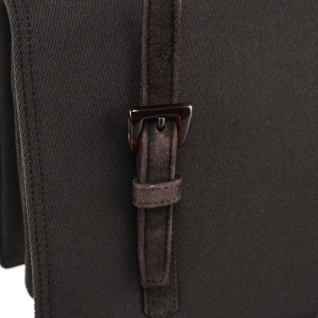 Brown Nylon Mesh Suede Tote Bag
