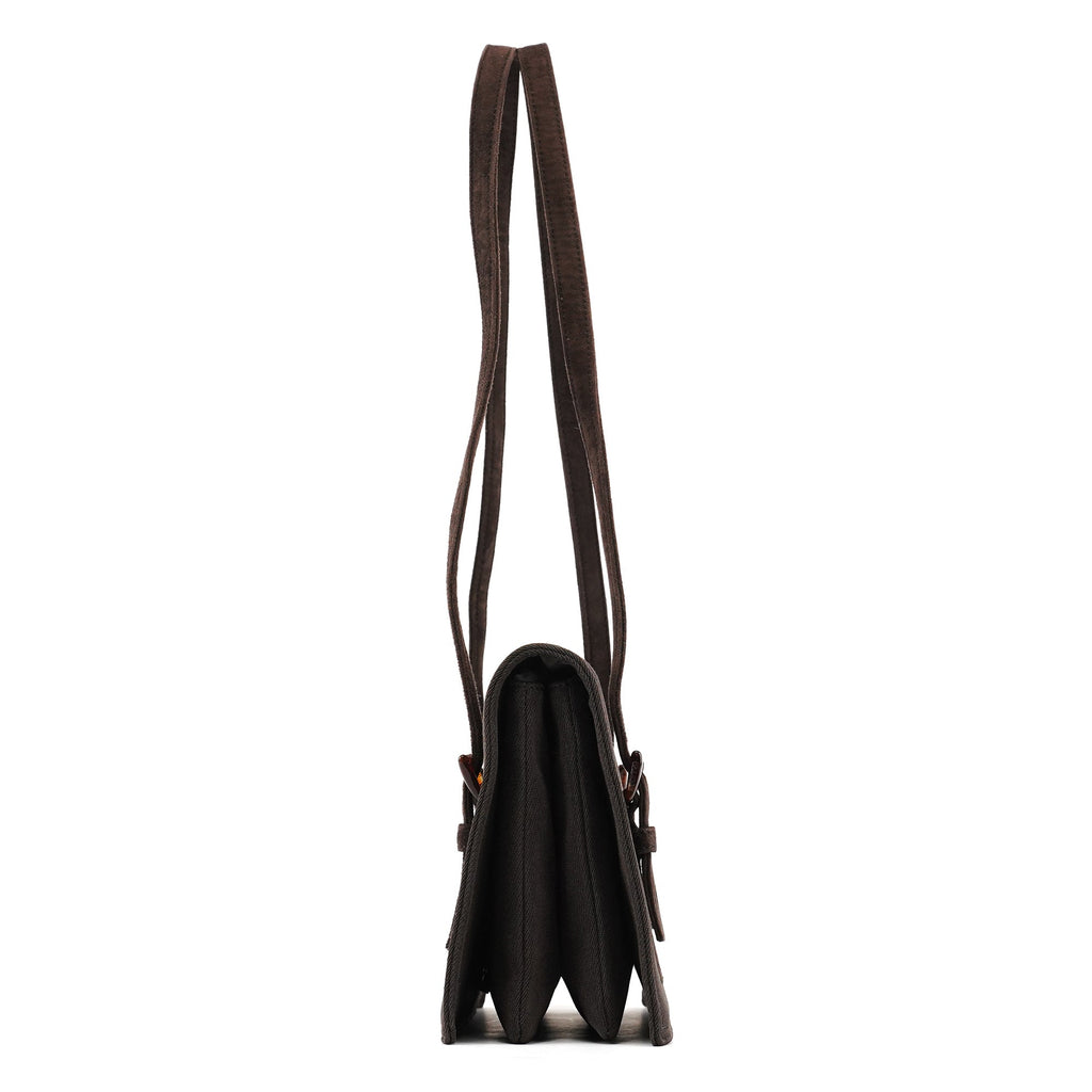 Brown Nylon Mesh Suede Tote Bag