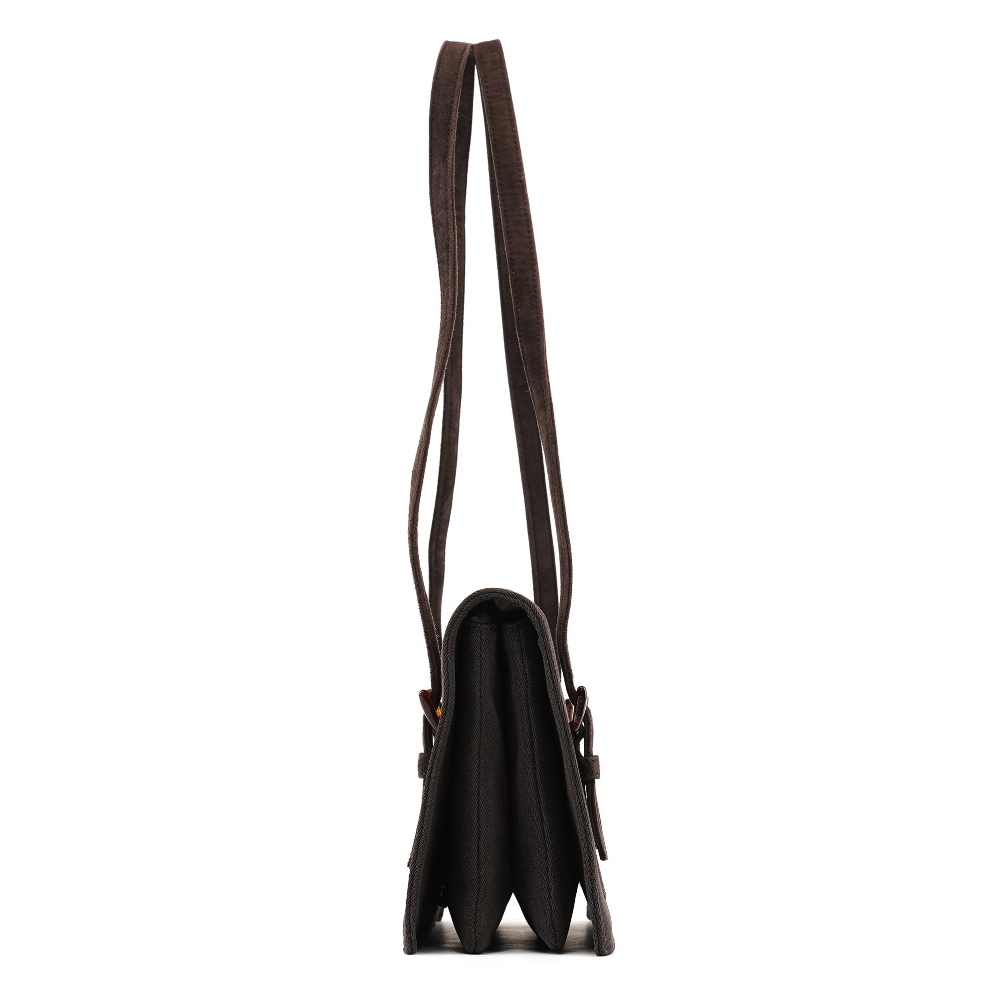 Brown Nylon Mesh Suede Tote Bag