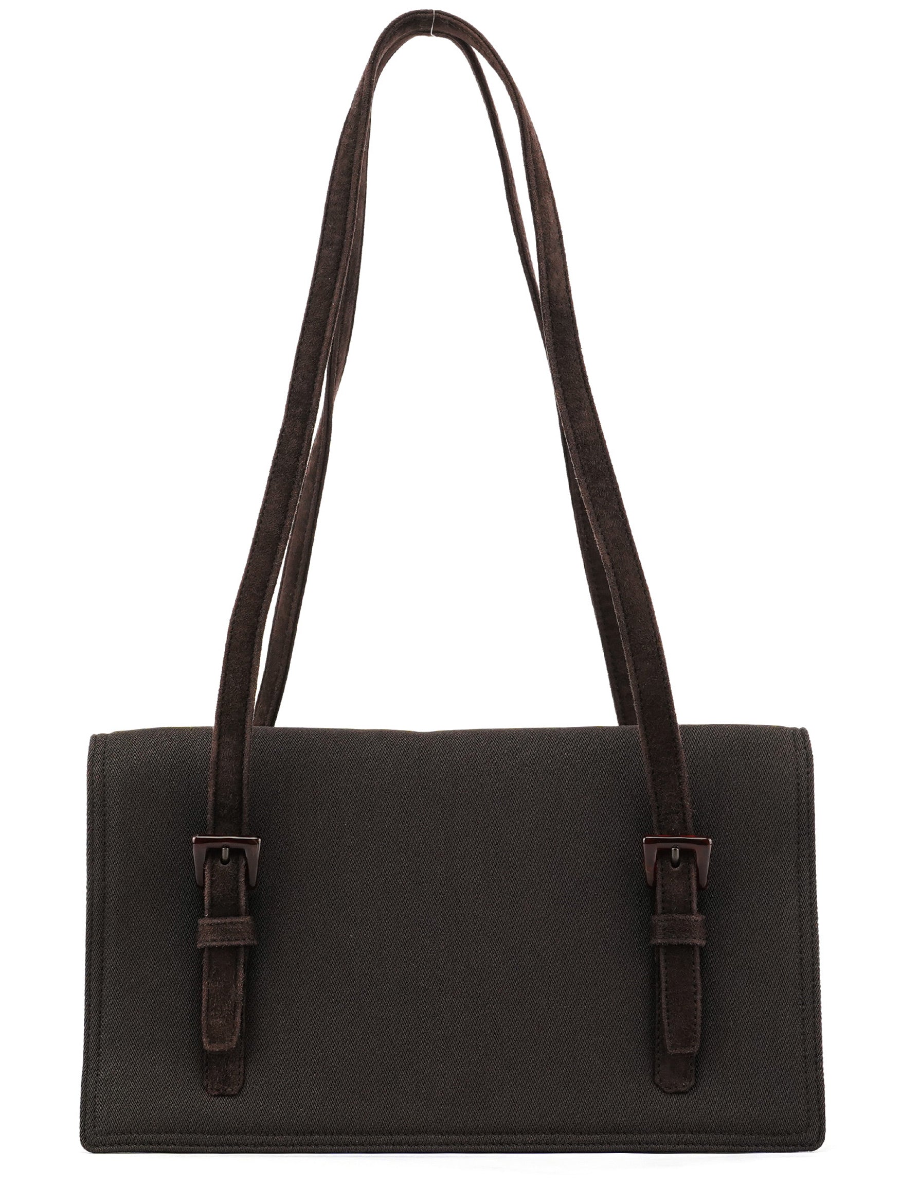 Brown Nylon Mesh Suede Tote Bag