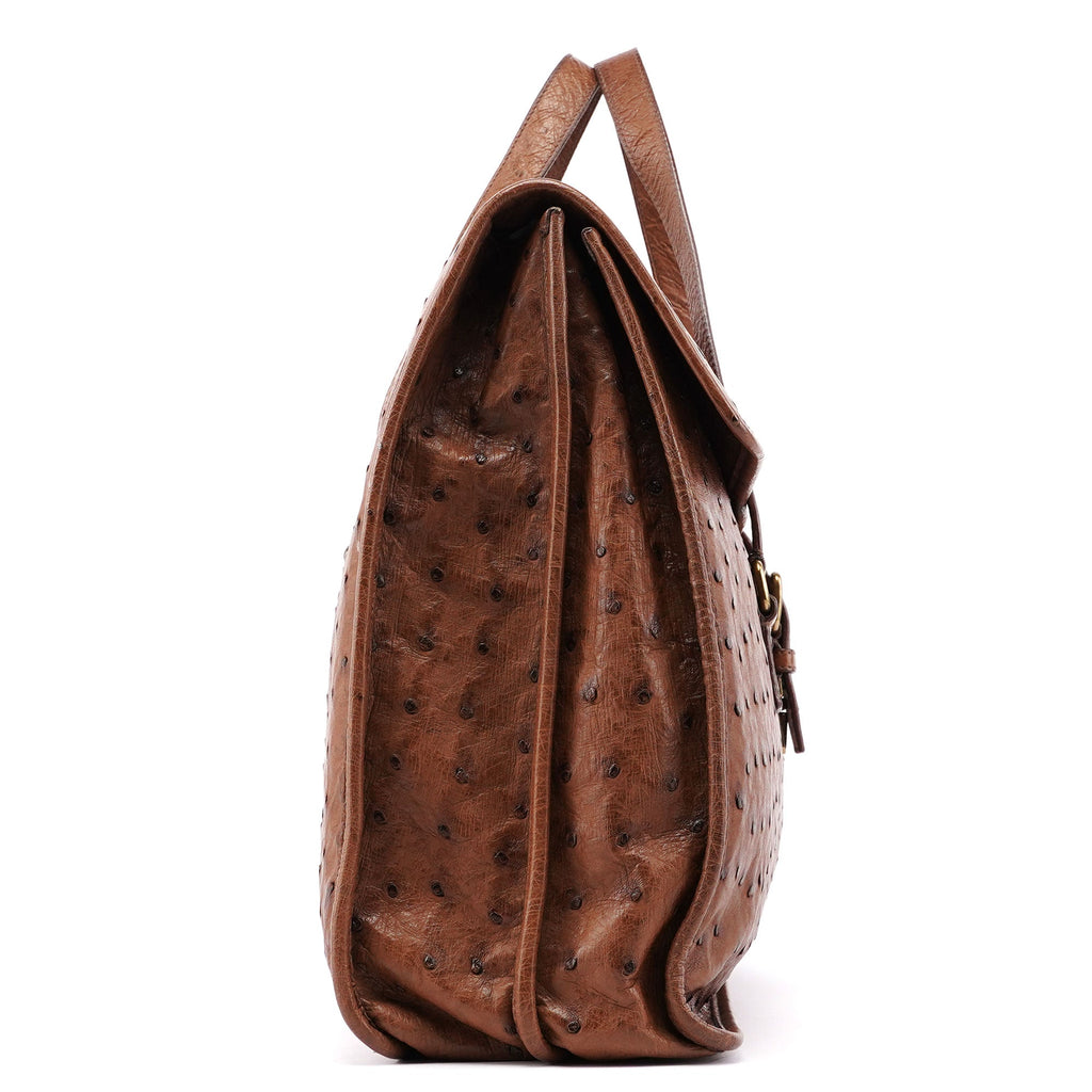 Brown Ostrich Leather Tote