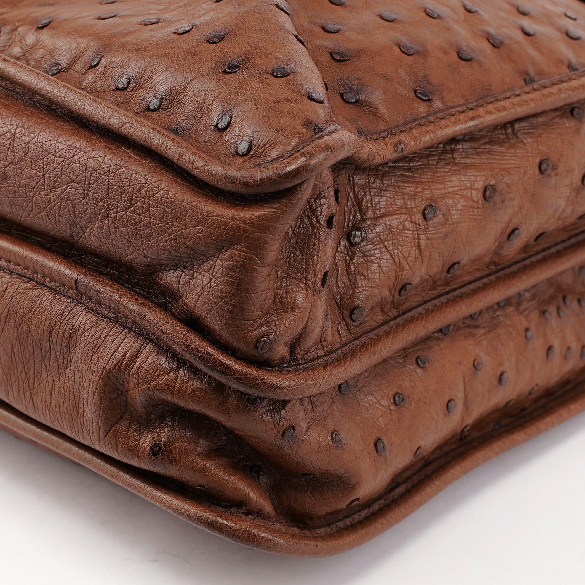 Brown Ostrich Leather Tote