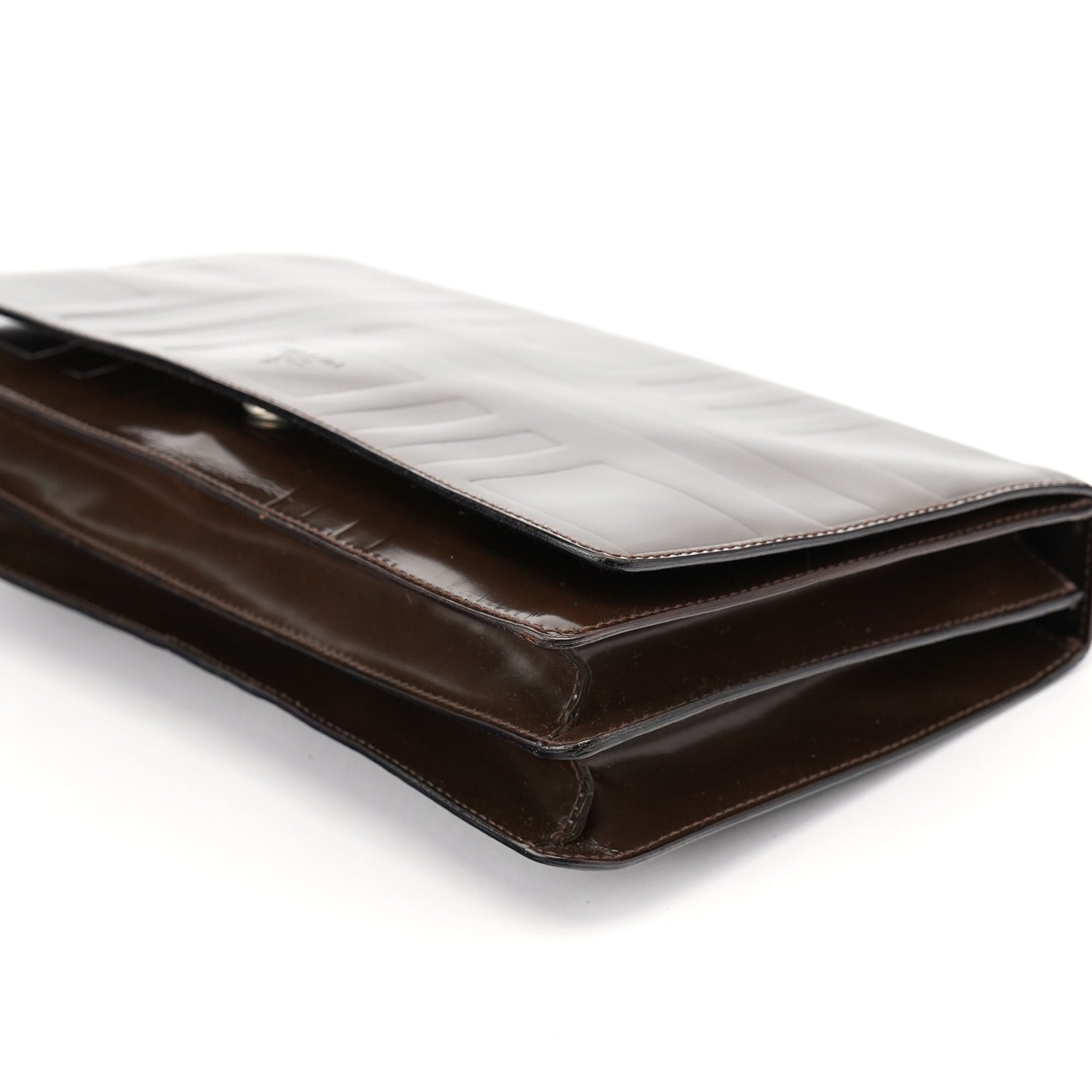 Brown Patent Leather Embossed Chain Shoulder Bag