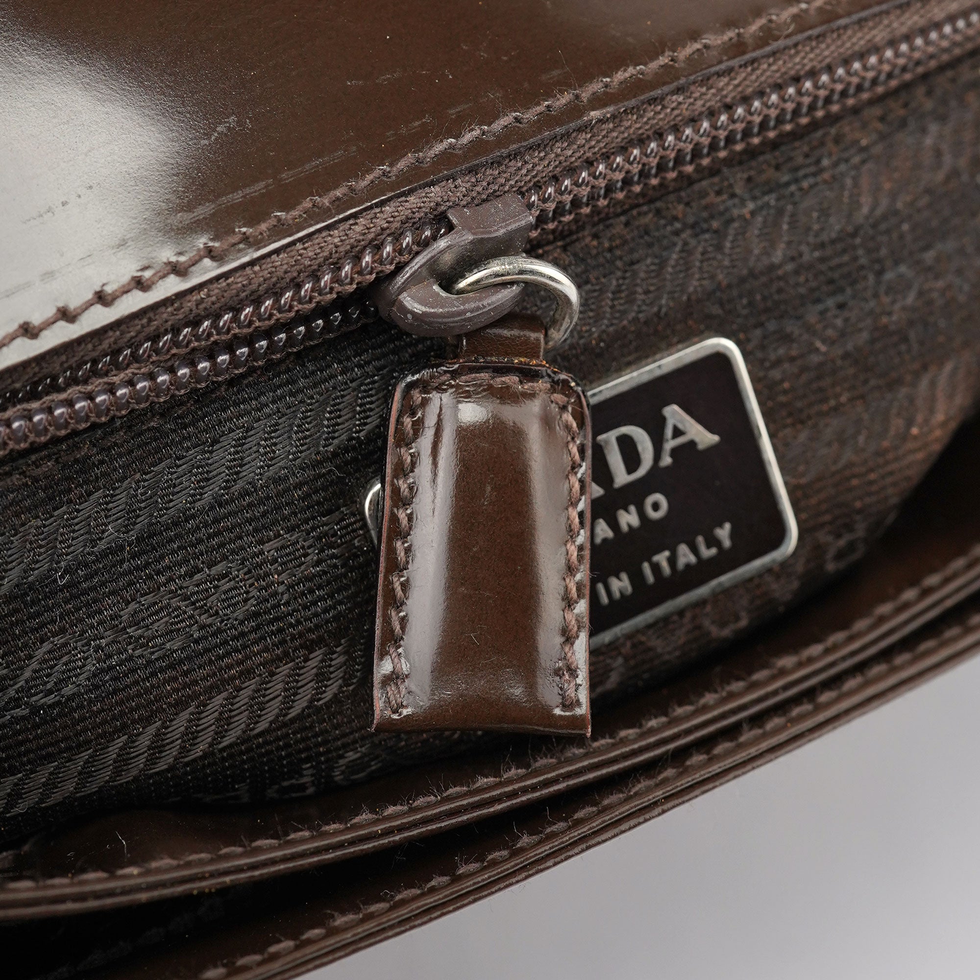Brown Patent Leather Embossed Chain Shoulder Bag