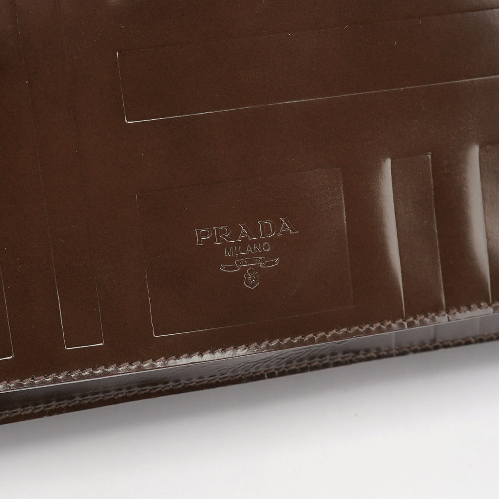Brown Patent Leather Embossed Chain Shoulder Bag