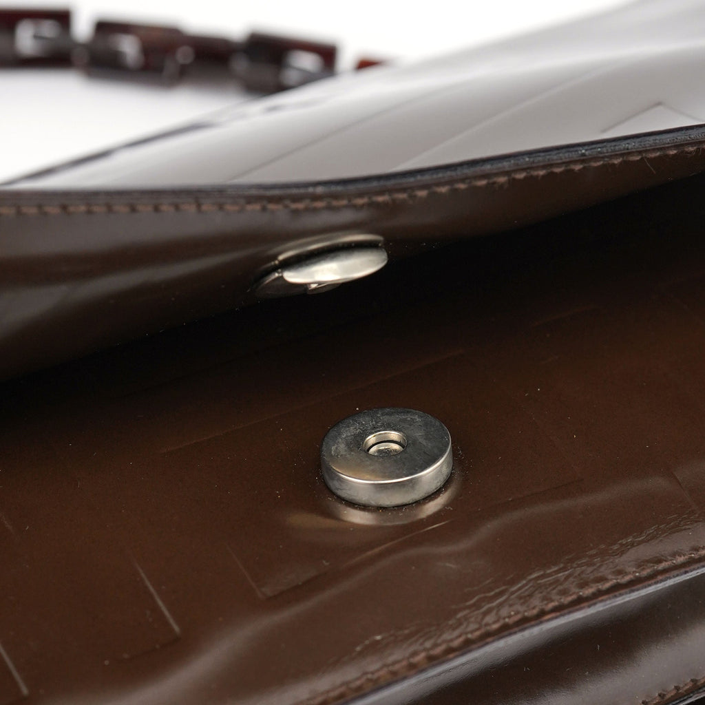Brown Patent Leather Embossed Chain Shoulder Bag