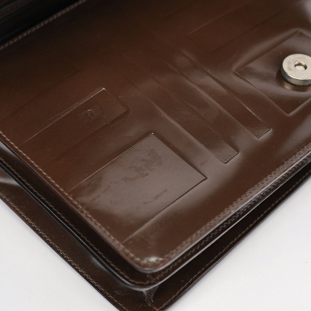 Brown Patent Leather Embossed Chain Shoulder Bag