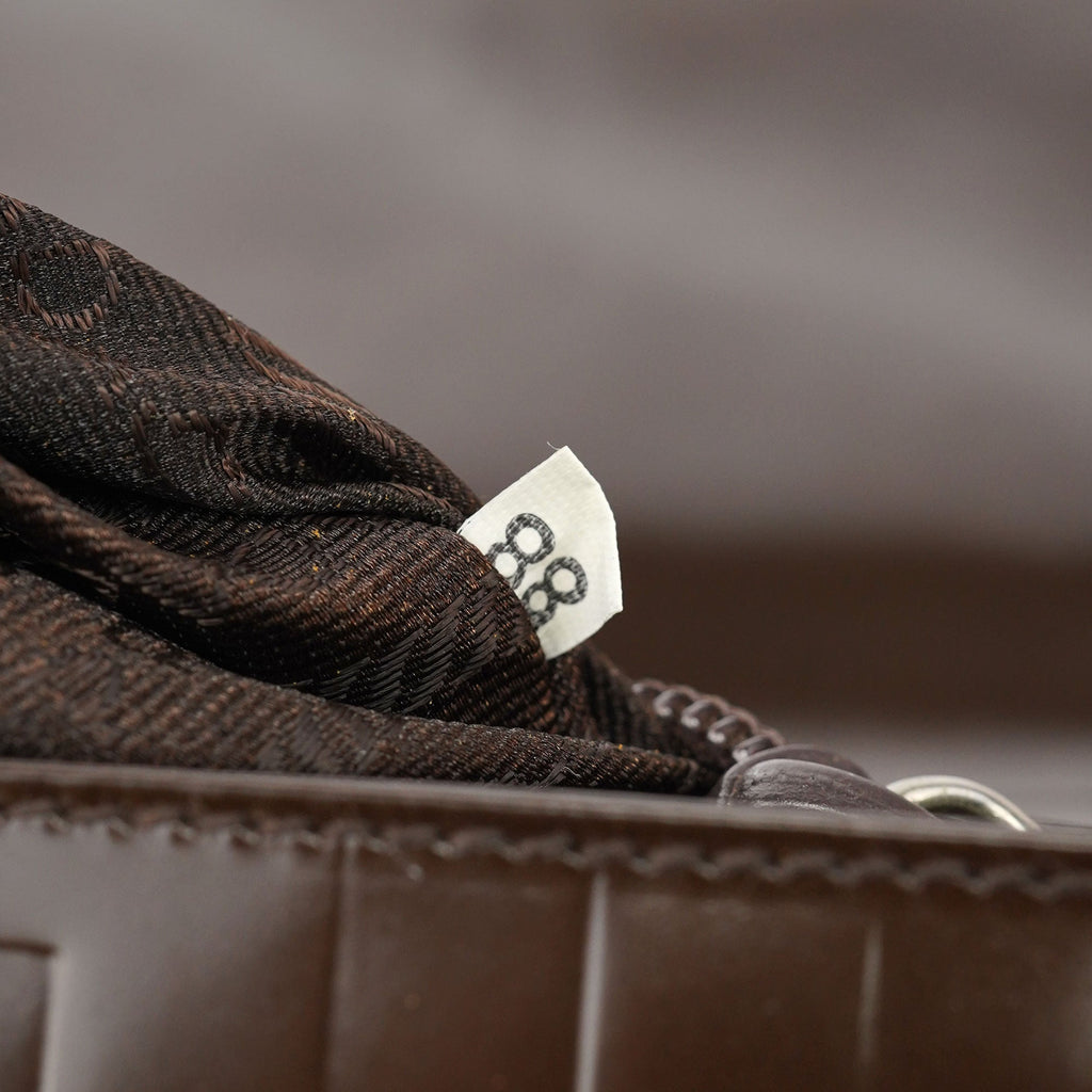 Brown Patent Leather Embossed Chain Shoulder Bag