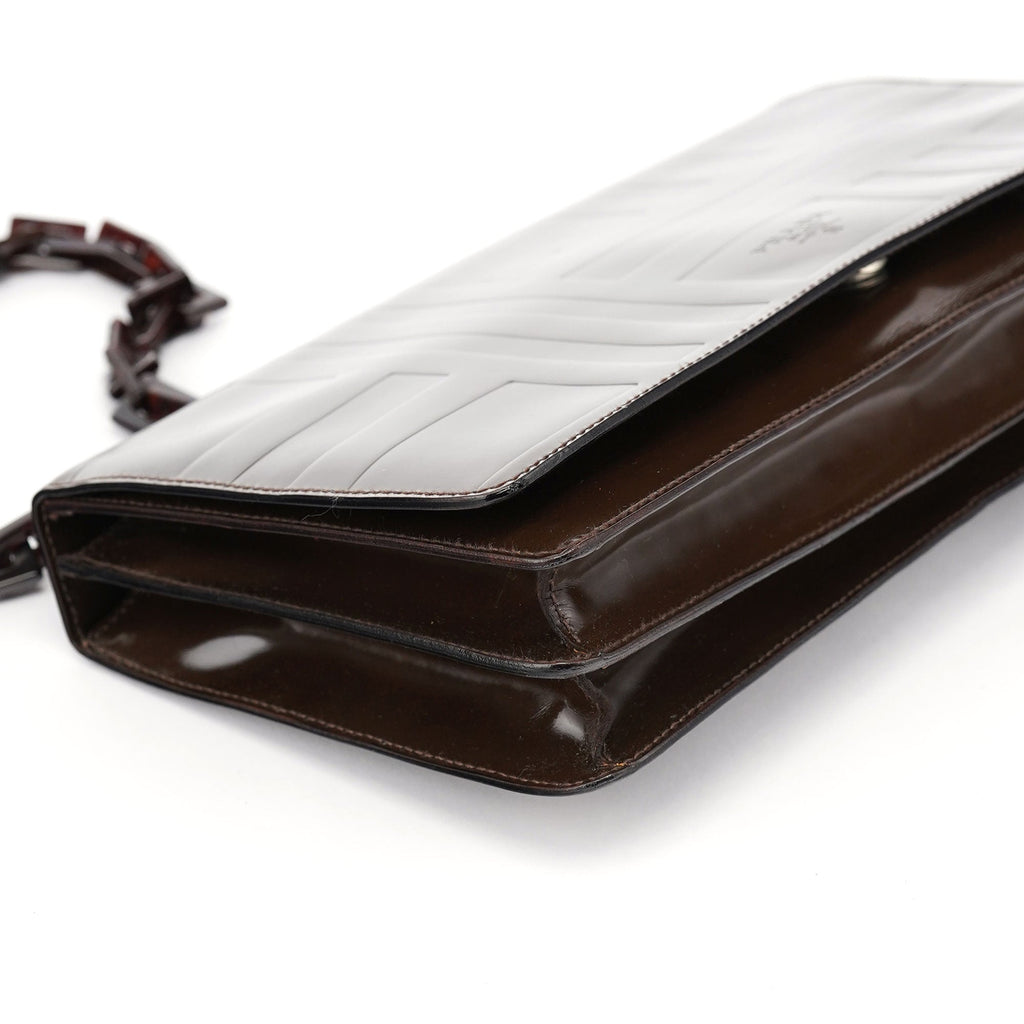 Brown Patent Leather Embossed Chain Shoulder Bag