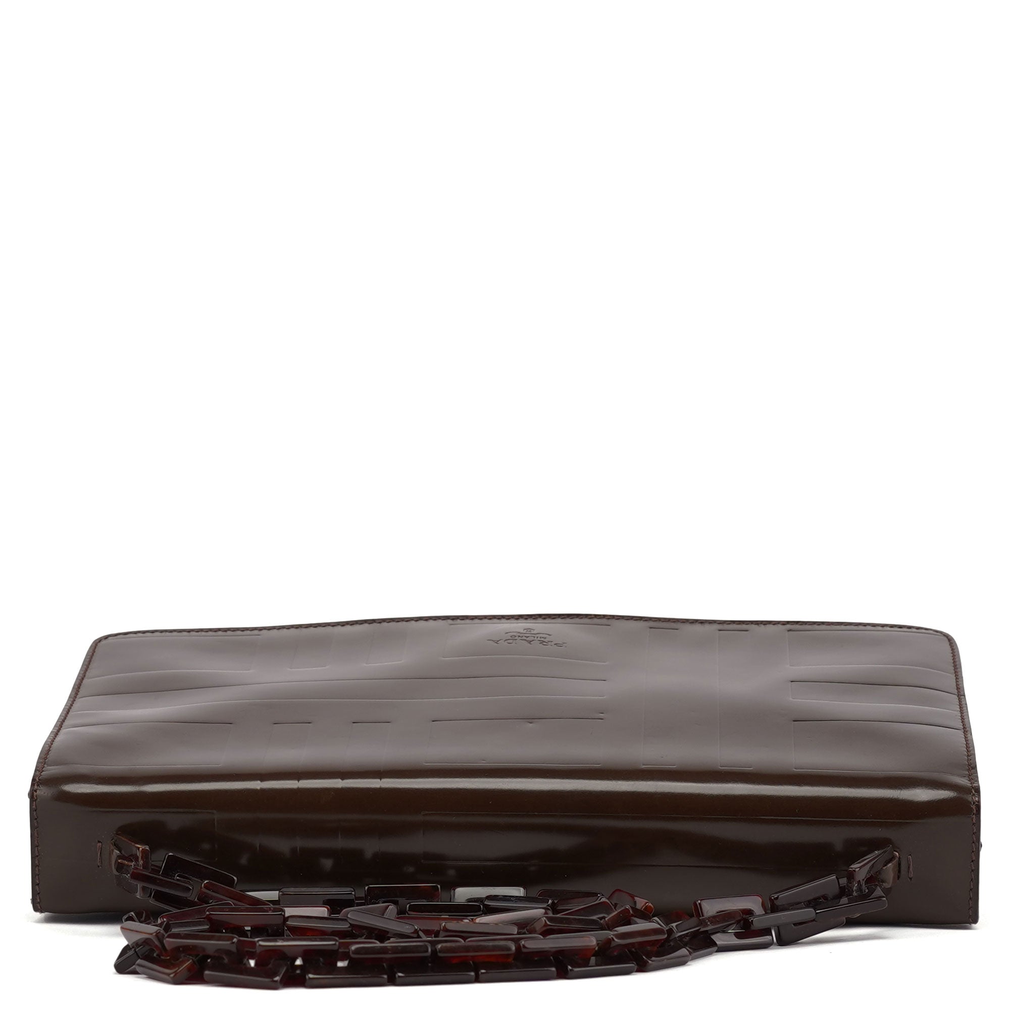 Brown Patent Leather Embossed Chain Shoulder Bag