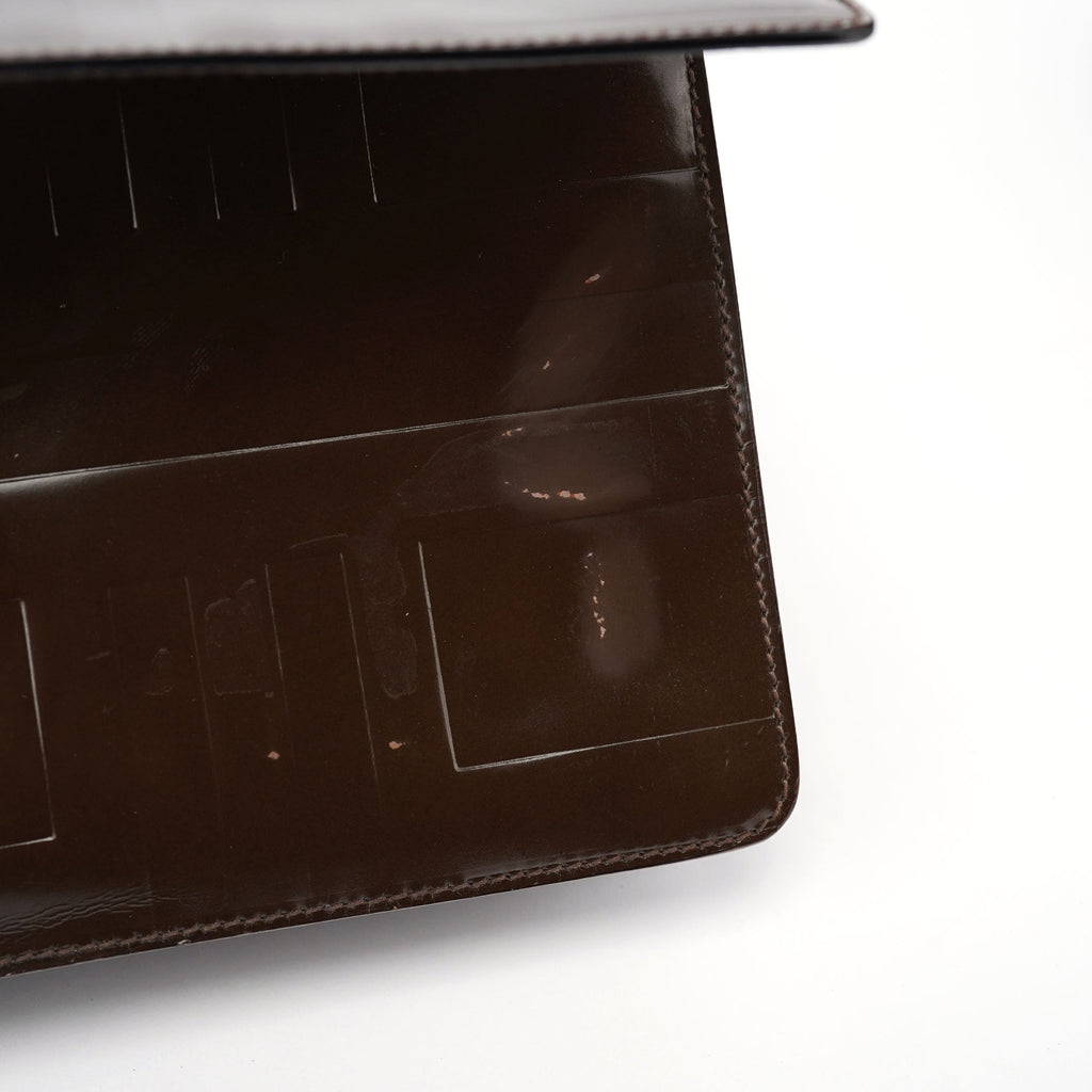 Brown Patent Leather Embossed Chain Shoulder Bag