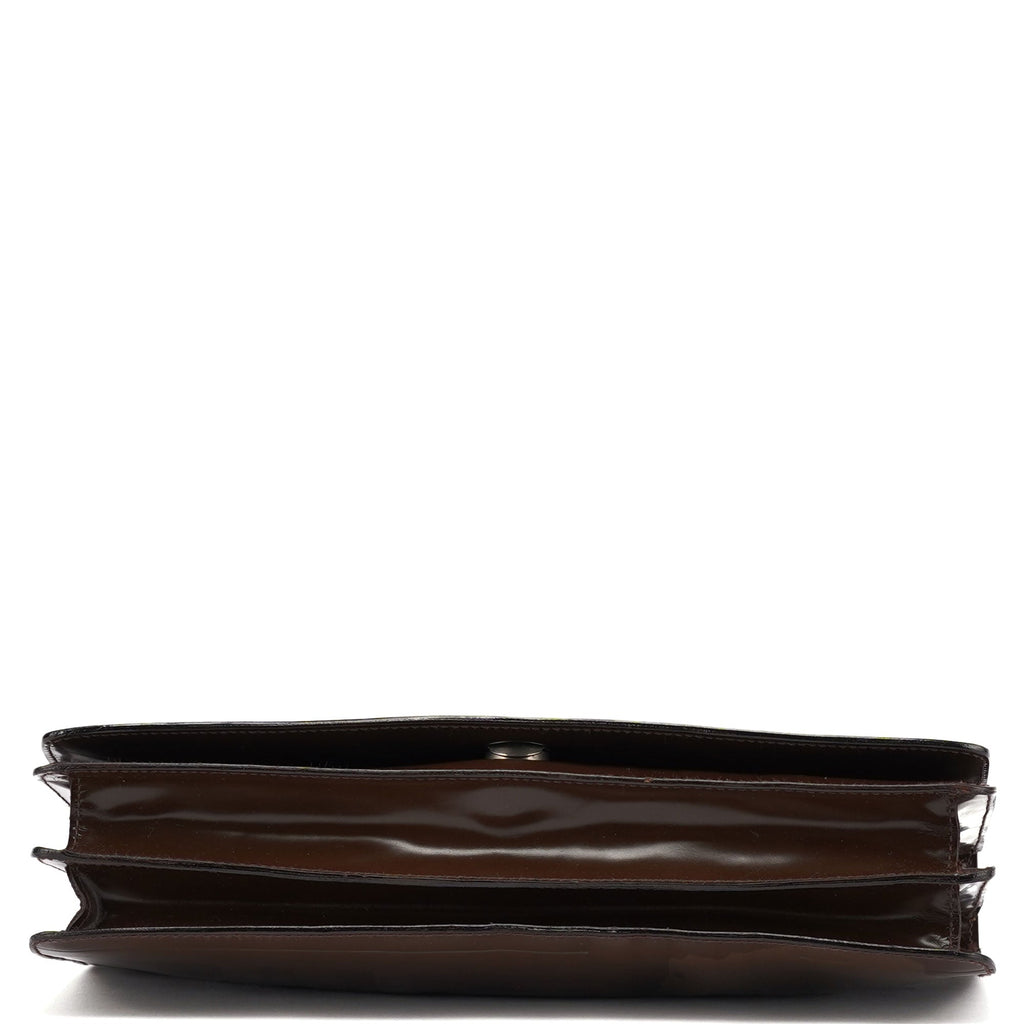 Brown Patent Leather Embossed Chain Shoulder Bag
