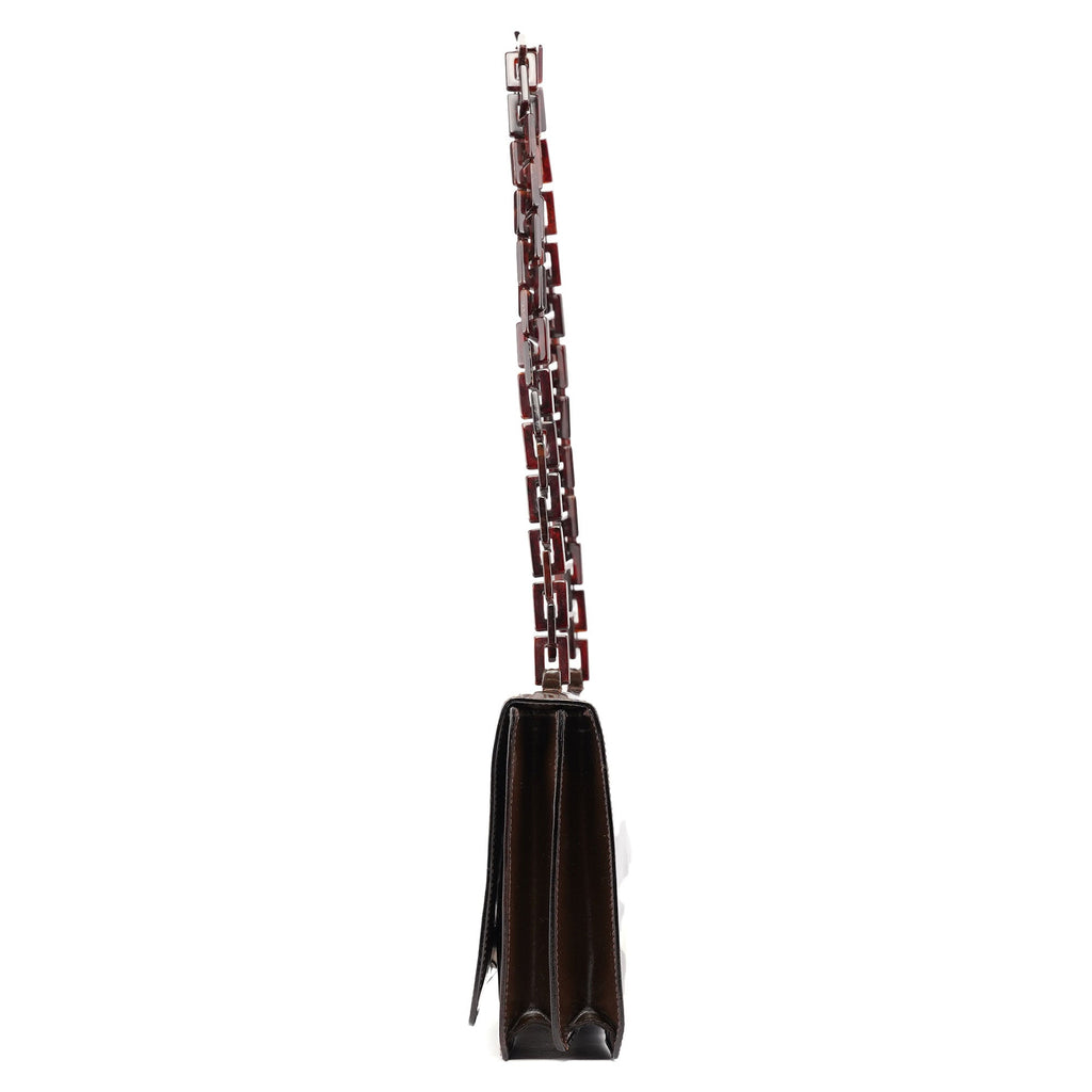 Brown Patent Leather Embossed Chain Shoulder Bag