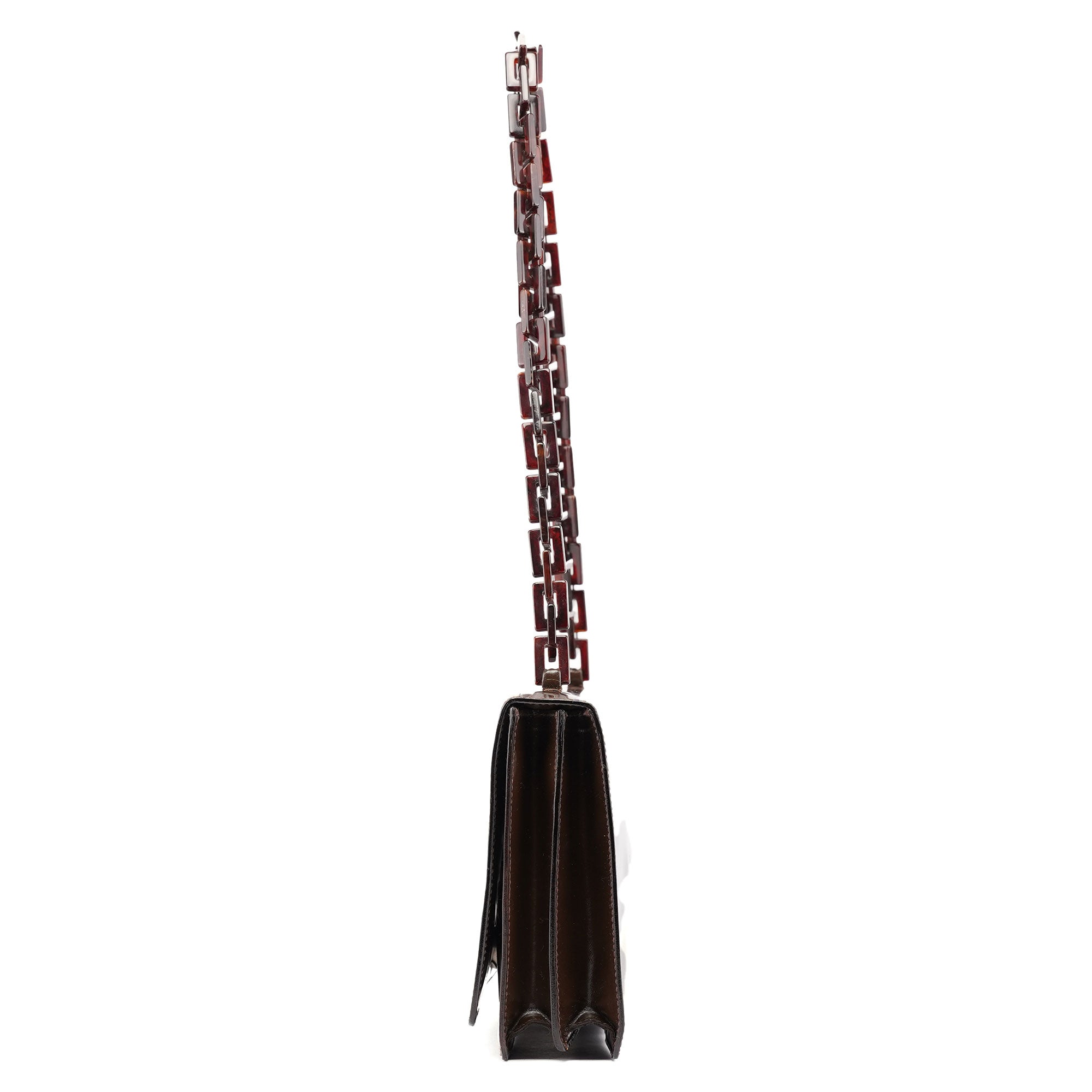 Brown Patent Leather Embossed Chain Shoulder Bag