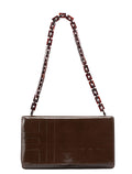 Brown Patent Leather Embossed Chain Shoulder Bag