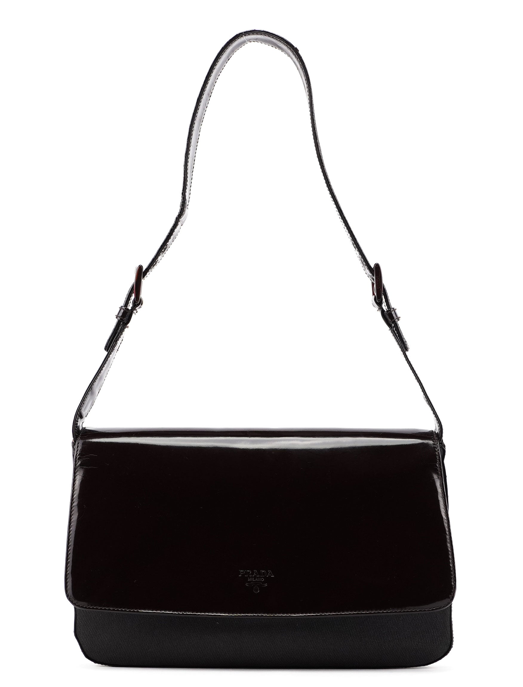 Brown Patent Leather Mesh Shoulder Bag