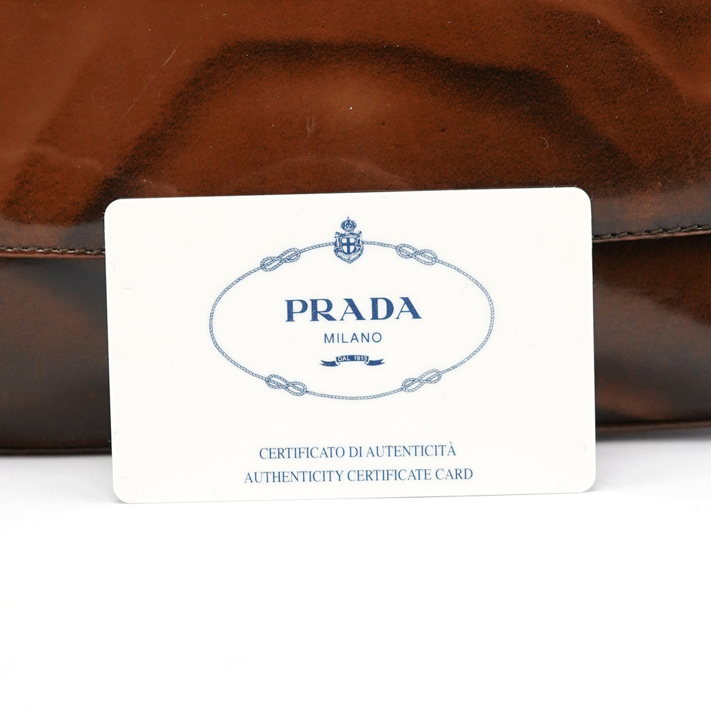 Brown Patent Leather Stampa Girafa Shoulder Bag
