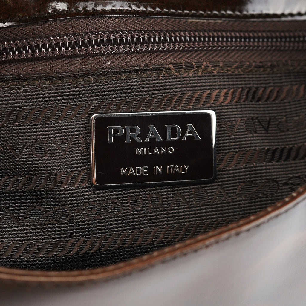 Brown Patent Leather Stampa Girafa Shoulder Bag
