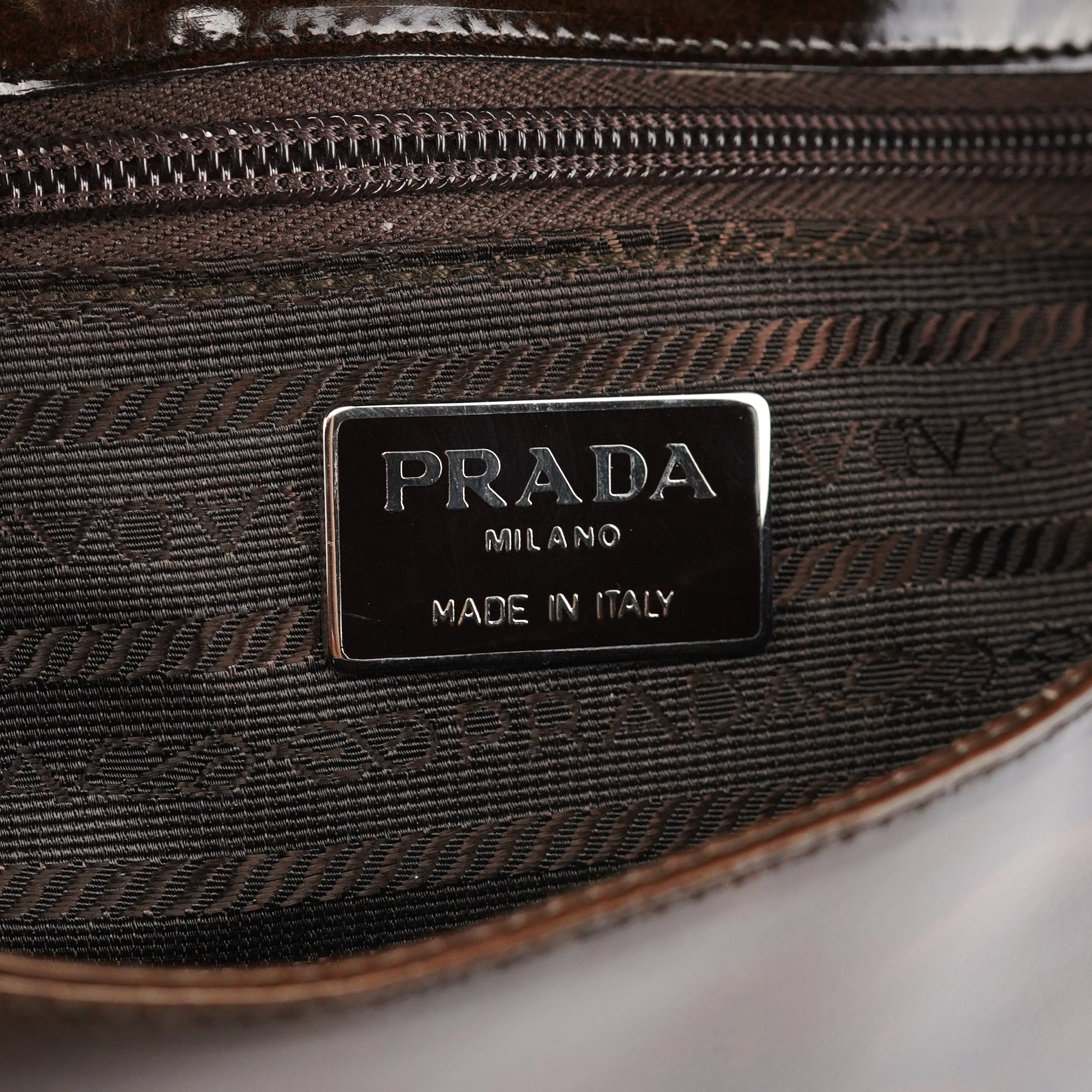 Brown Patent Leather Stampa Girafa Shoulder Bag