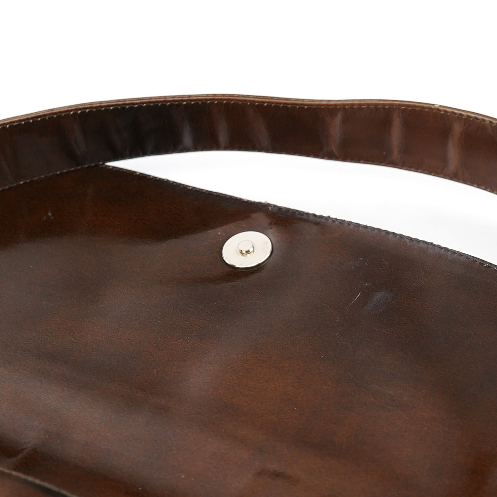 Brown Patent Leather Stampa Girafa Shoulder Bag