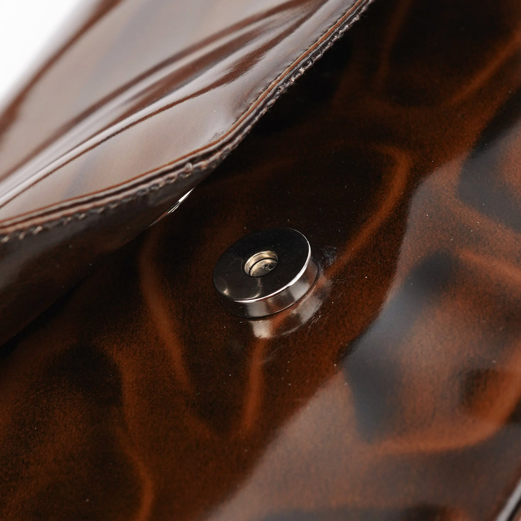 Brown Patent Leather Stampa Girafa Shoulder Bag