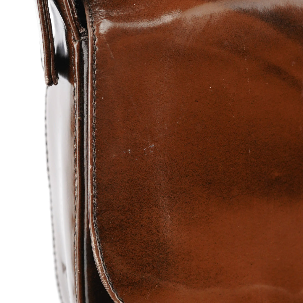 Brown Patent Leather Stampa Girafa Shoulder Bag