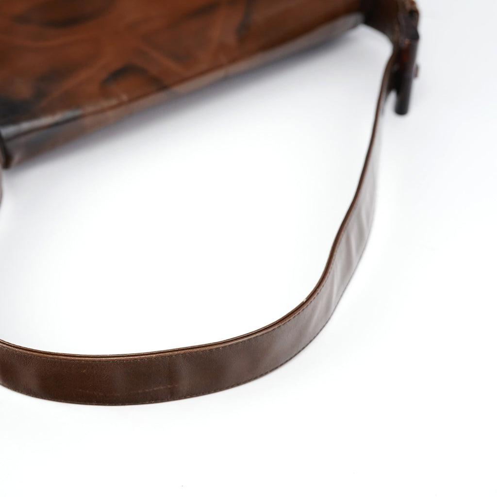 Brown Patent Leather Stampa Girafa Shoulder Bag