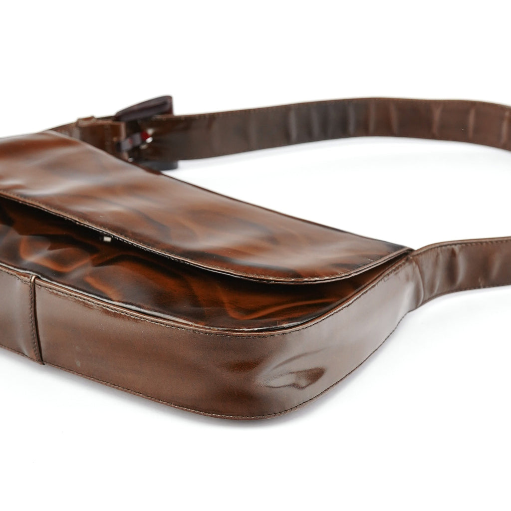 Brown Patent Leather Stampa Girafa Shoulder Bag