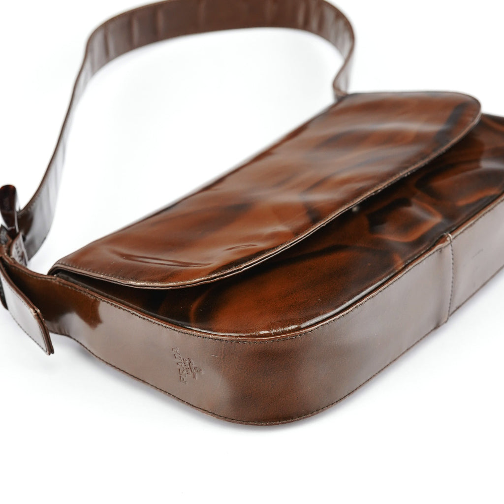 Brown Patent Leather Stampa Girafa Shoulder Bag