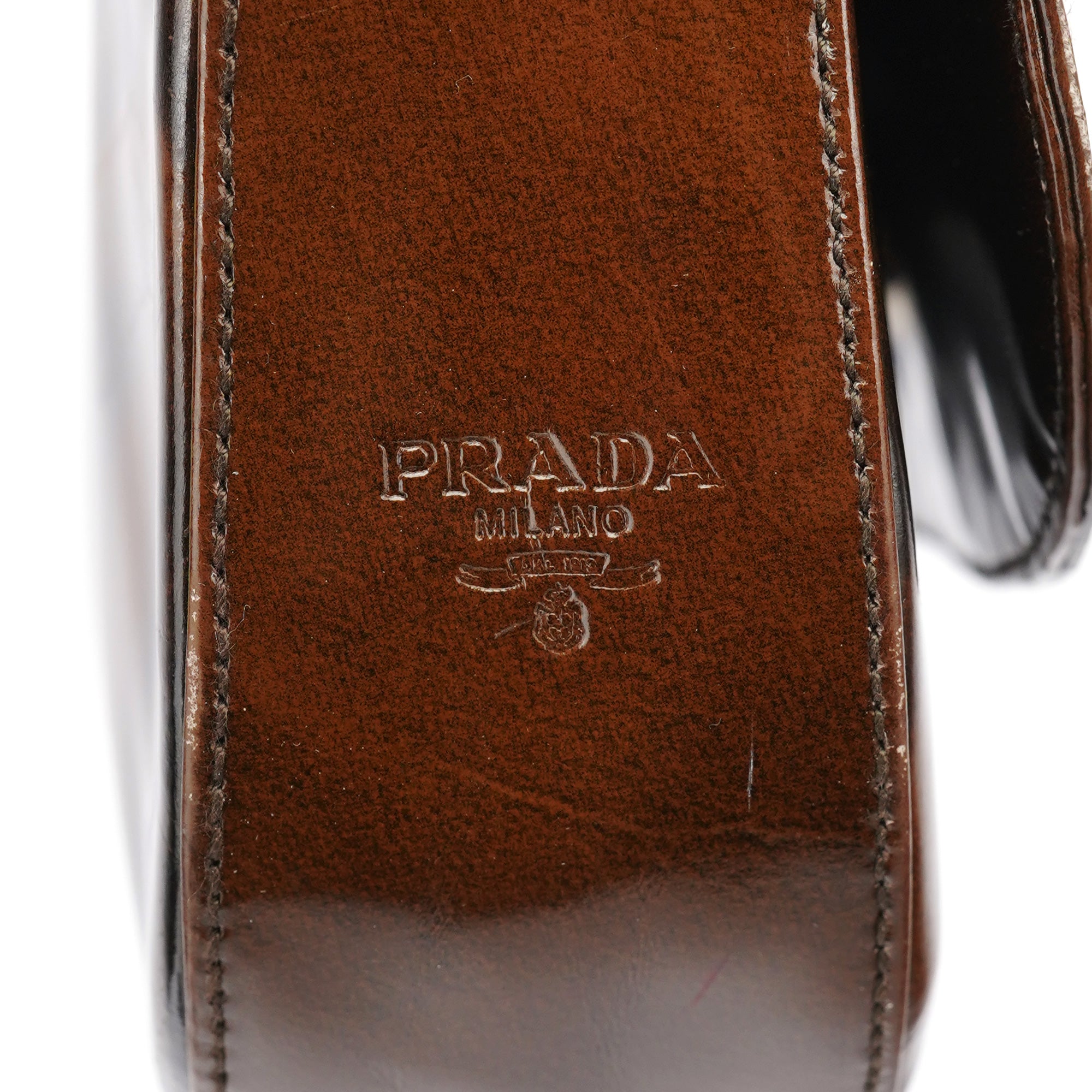 Brown Patent Leather Stampa Girafa Shoulder Bag