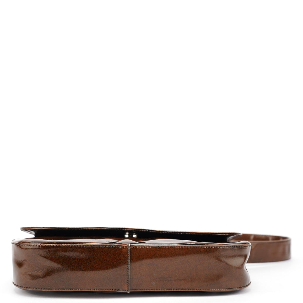 Brown Patent Leather Stampa Girafa Shoulder Bag