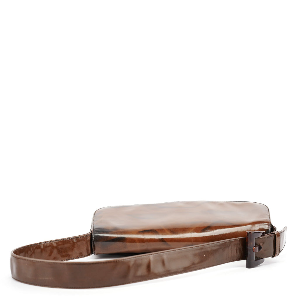 Brown Patent Leather Stampa Girafa Shoulder Bag