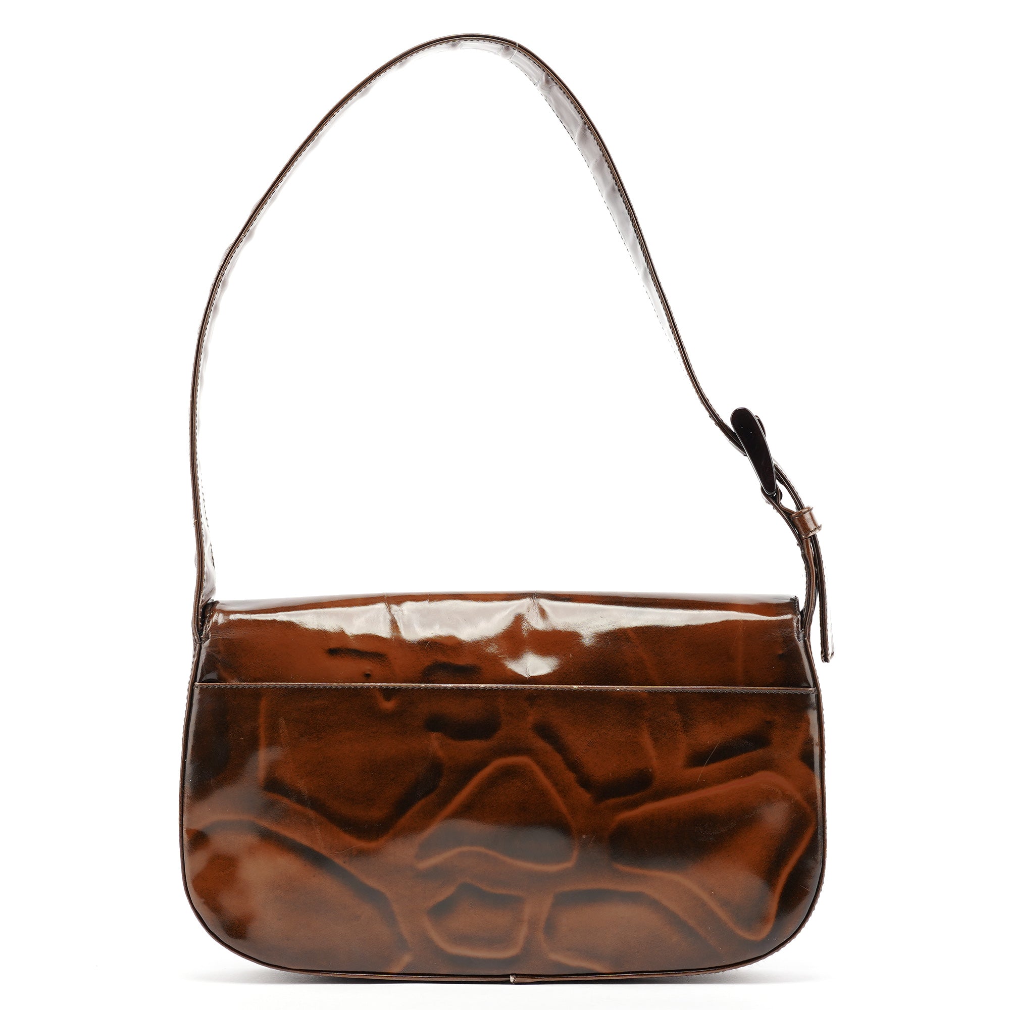 Brown Patent Leather Stampa Girafa Shoulder Bag
