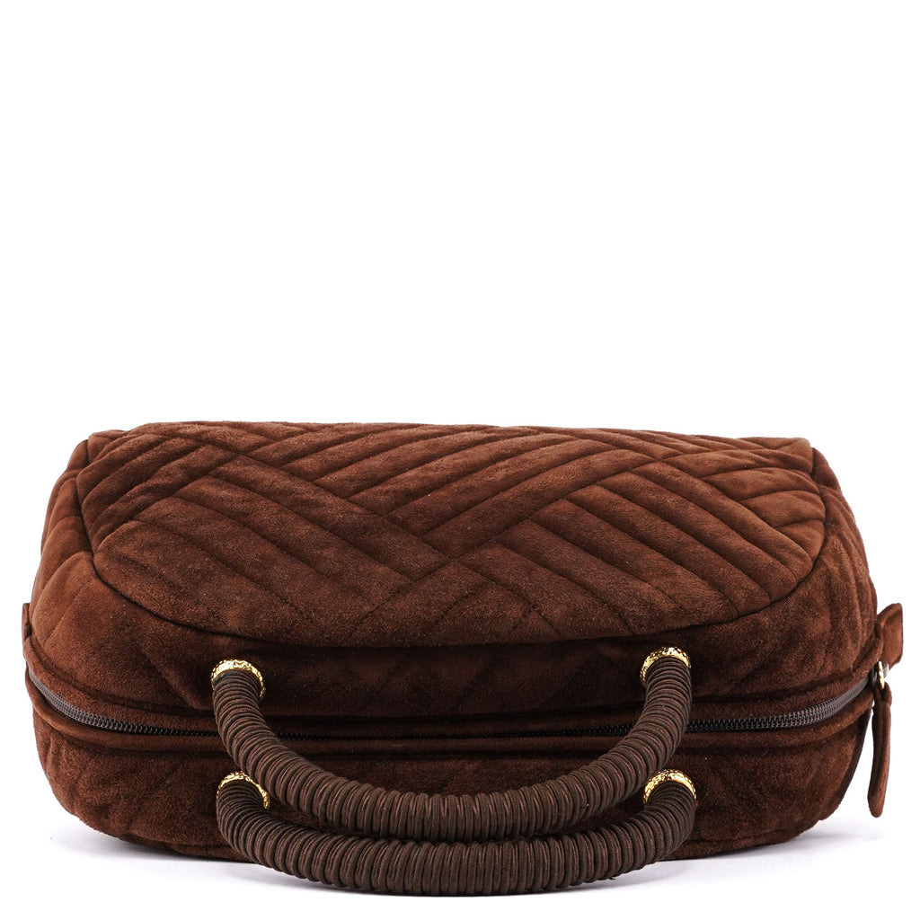 Brown Quilted Suede Handbag