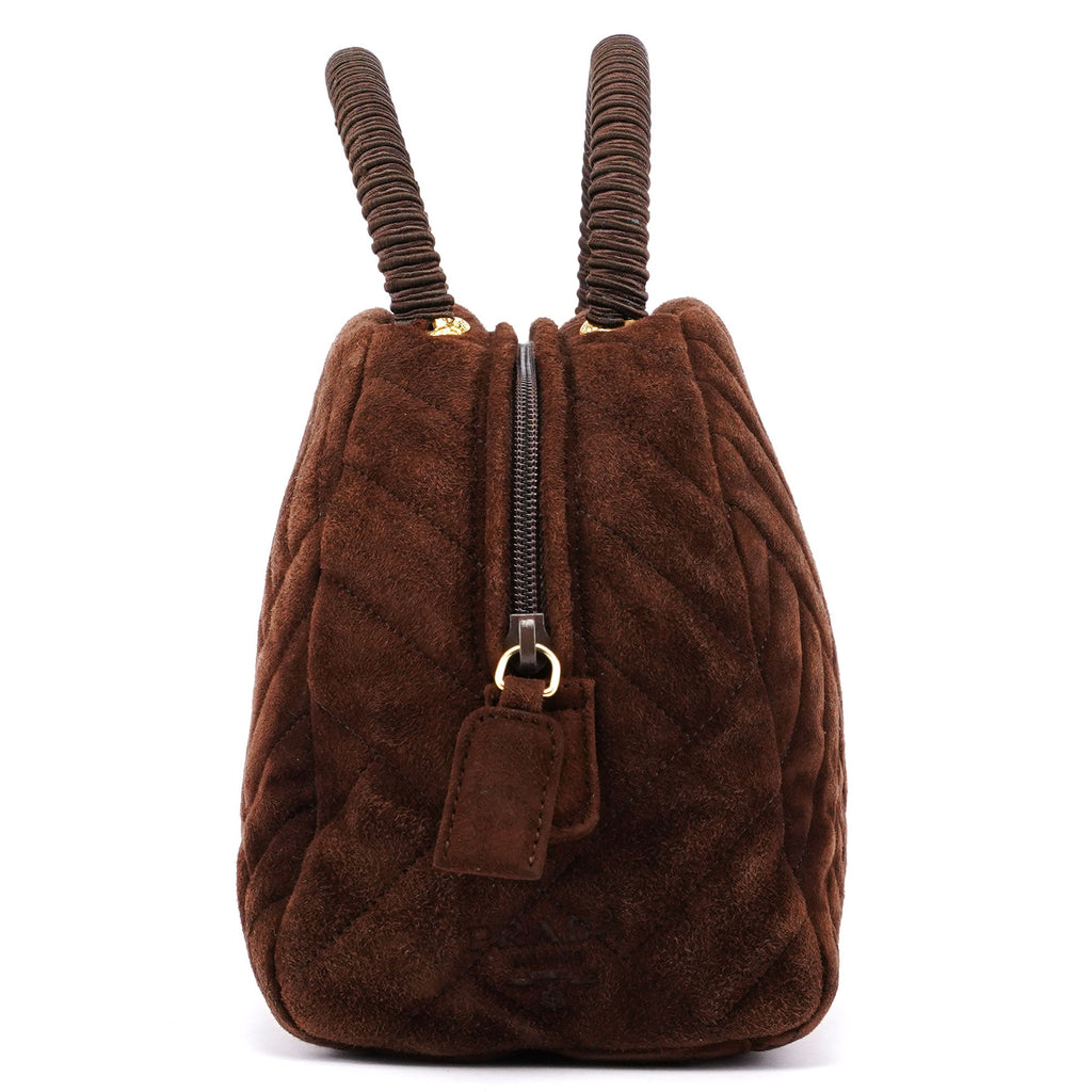 Brown Quilted Suede Handbag