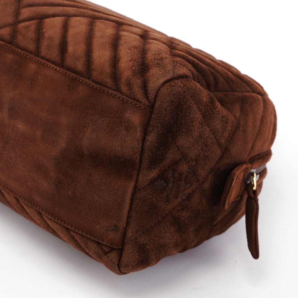 Brown Quilted Suede Handbag