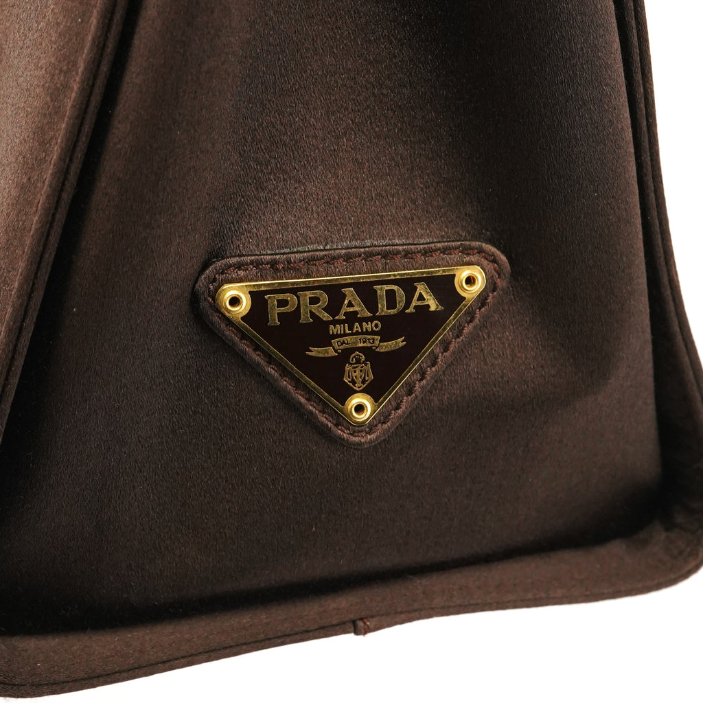 Brown Raso Satin Top Handle Bag