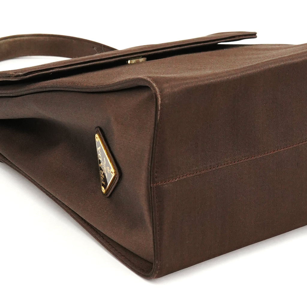 Brown Raso Satin Top Handle Bag