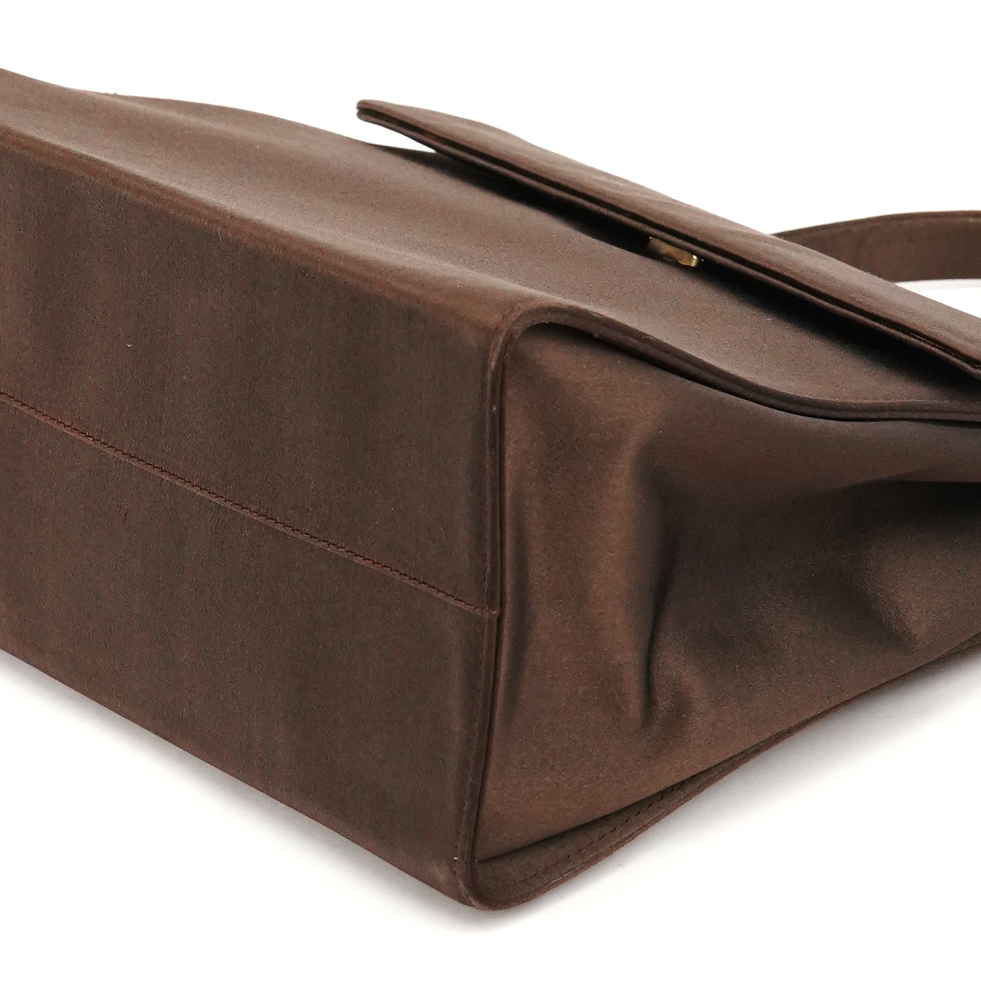 Brown Raso Satin Top Handle Bag